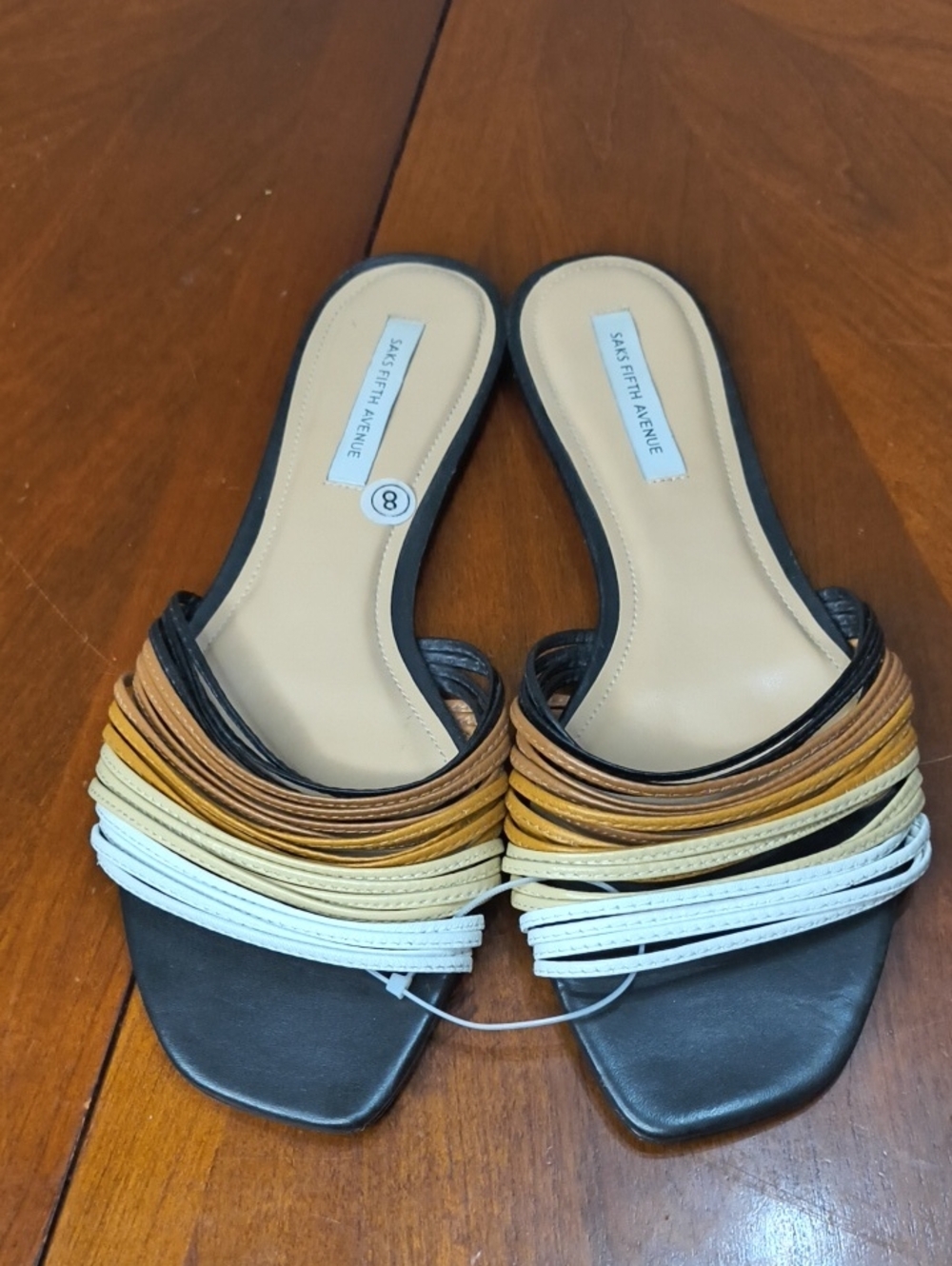 Saks Fifth Avenue Black Slide Mules with Multicolor Braided Straps Size 9.5 G33